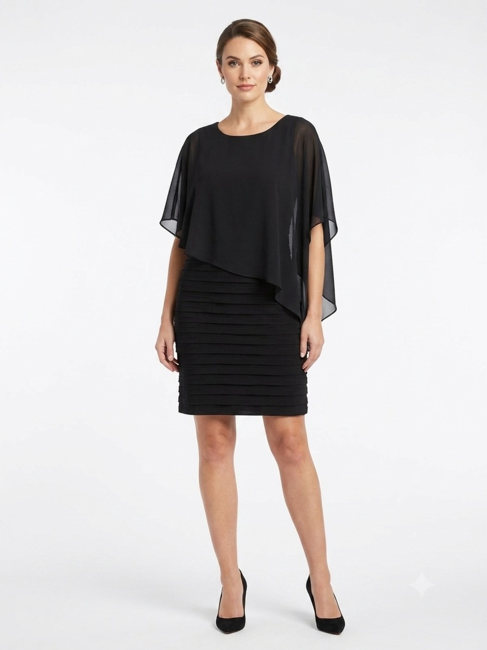 Scarlett Black Layered Chiffon Midi Dress Stretchy